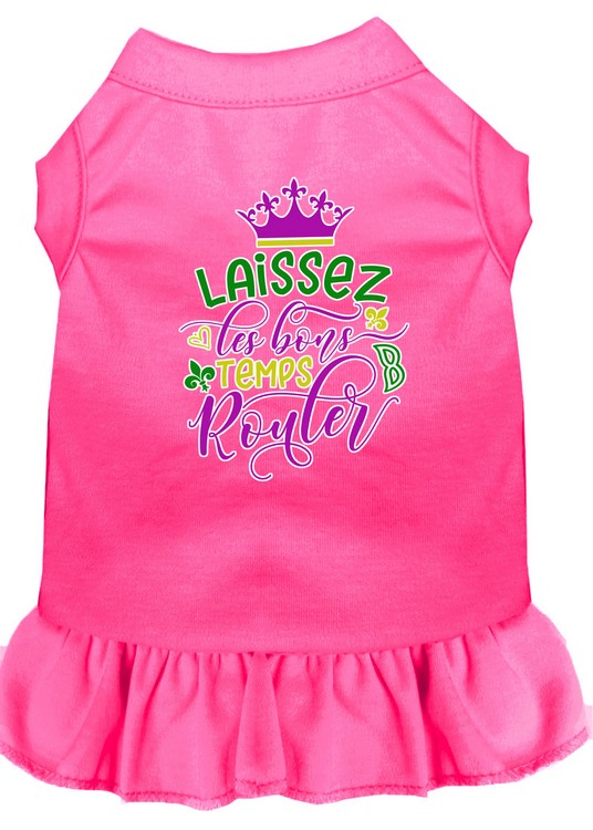 Laissez Les Bons Temps Rouler Screen Print Mardi Gras Dog Dress Bright Pink XS